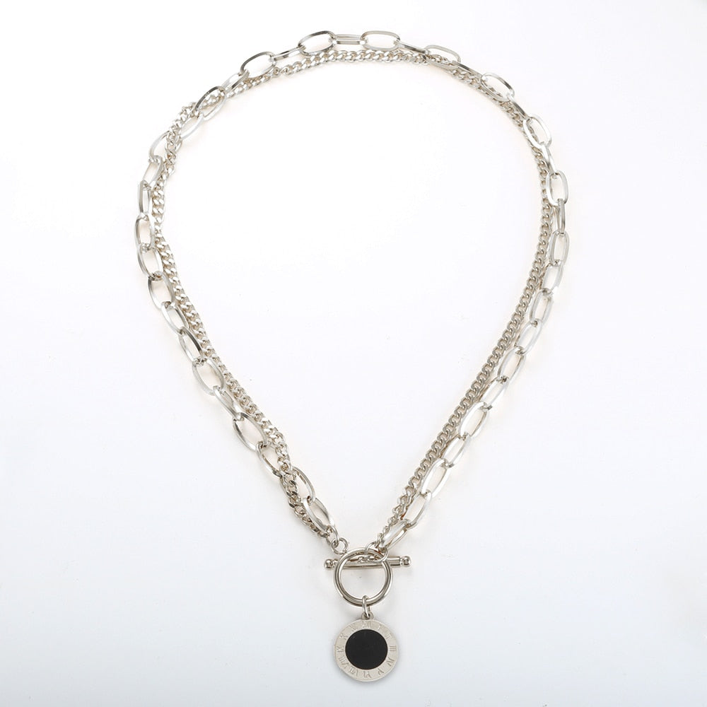 Roman Numerals Black Shell Pendant necklace