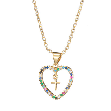 Cross Heart Charm Necklace for Women Full Cubic Zirconia Crystal Jewelry