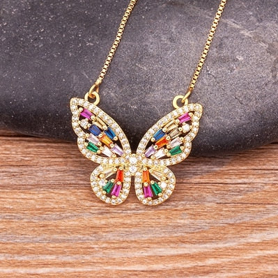 Happy Butterfly Rhinestone Crystal Charm Choker Necklace for Woman