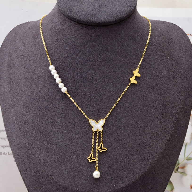 Pearl Butterfly Shell Tassel Necklaces