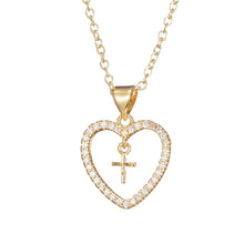 Load image into Gallery viewer, Cross Heart Charm Necklace for Women Full Cubic Zirconia Crystal Jewelry
