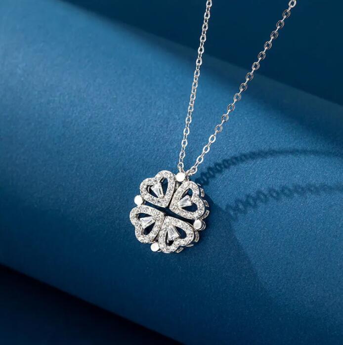 925 Sterling Silver Clover Necklace Four Leaf Heart Shape Pendant Necklace For Women