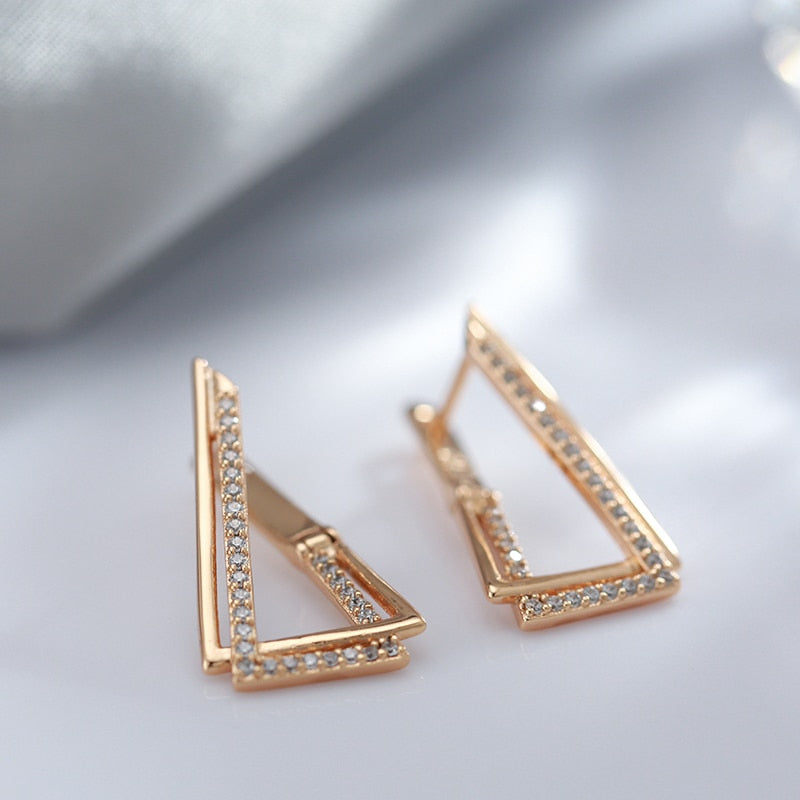 Triangle Geometry 585 Rose Gold Color Earrings For Women