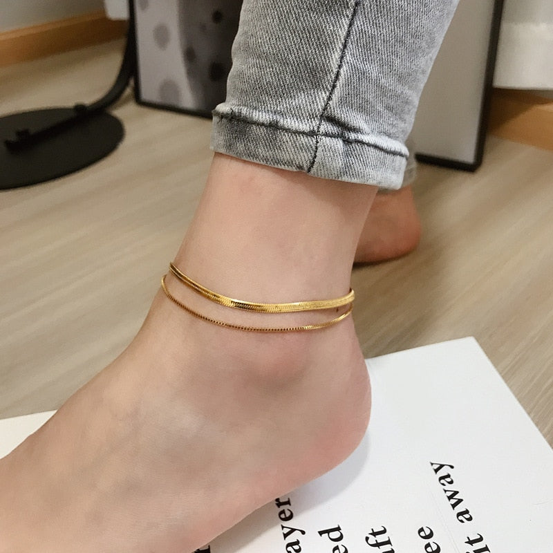 Stylish simple double snake chain anklet jewelry