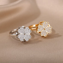 Charger l&#39;image dans la galerie, Heart Four Leaf Clover Anti Stress Stainless Steel Rings For Women
