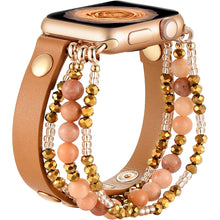Load image into Gallery viewer, Bracelet Band For Apple Watch Strap Women Elastic Beaded Leather Strap
