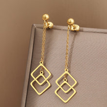 Load image into Gallery viewer, Geometric Square Overlay Charms Bell Pendants Earrings GOLD
