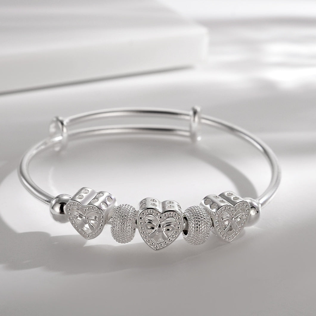 925 silver Cute Heart Bangles bracelets