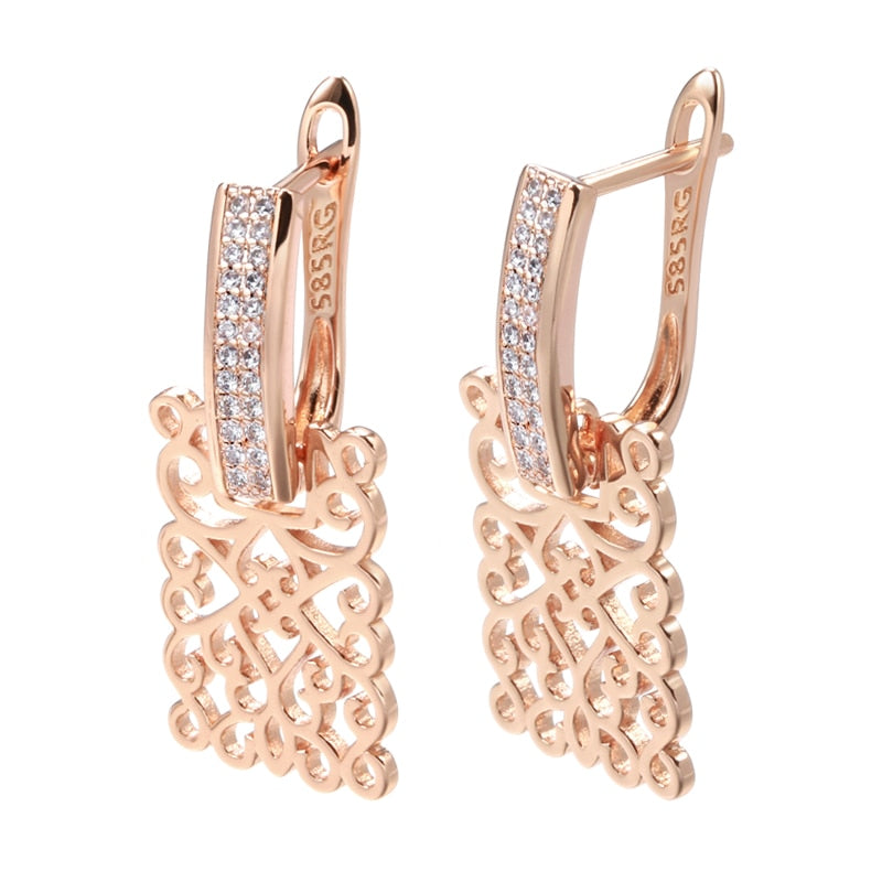 Hot 585 Rose Gold Color Square Long Earring for Women Jewelry