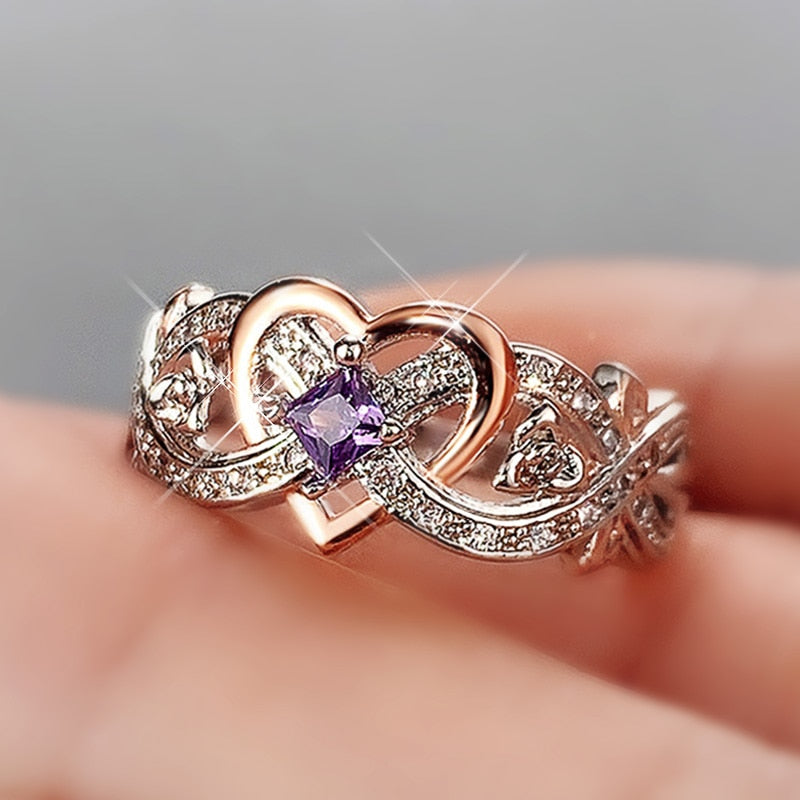 Heart Rings with Romantic Rose Rings