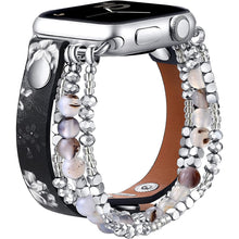 Cargar imagen en el visor de la galería, Bracelet Band For Apple Watch Strap Women Elastic Beaded Leather Strap
