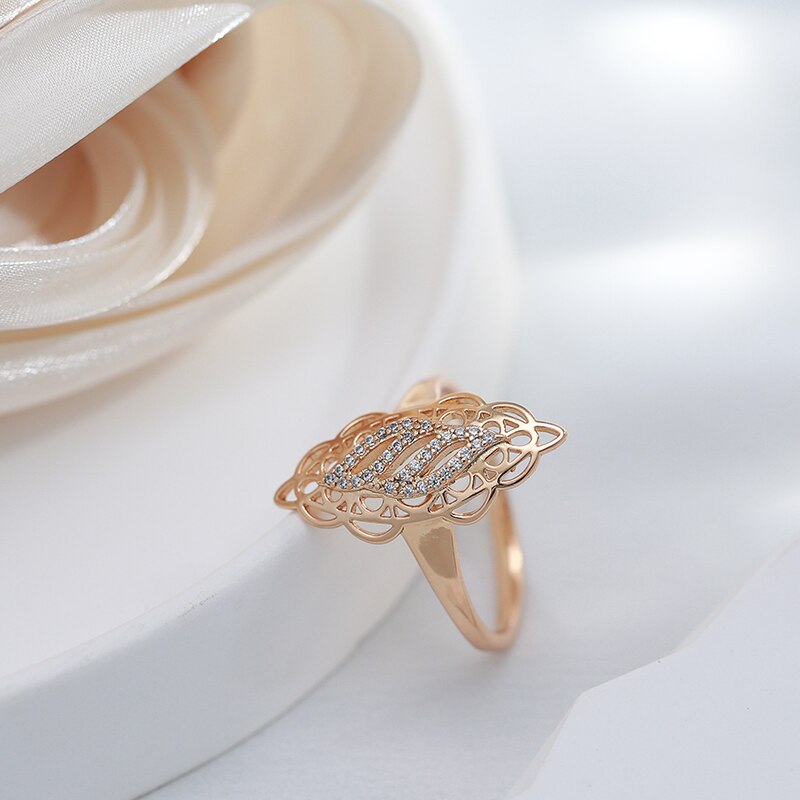 Luxury long 585 Rose Gold Women Ring Jewelry