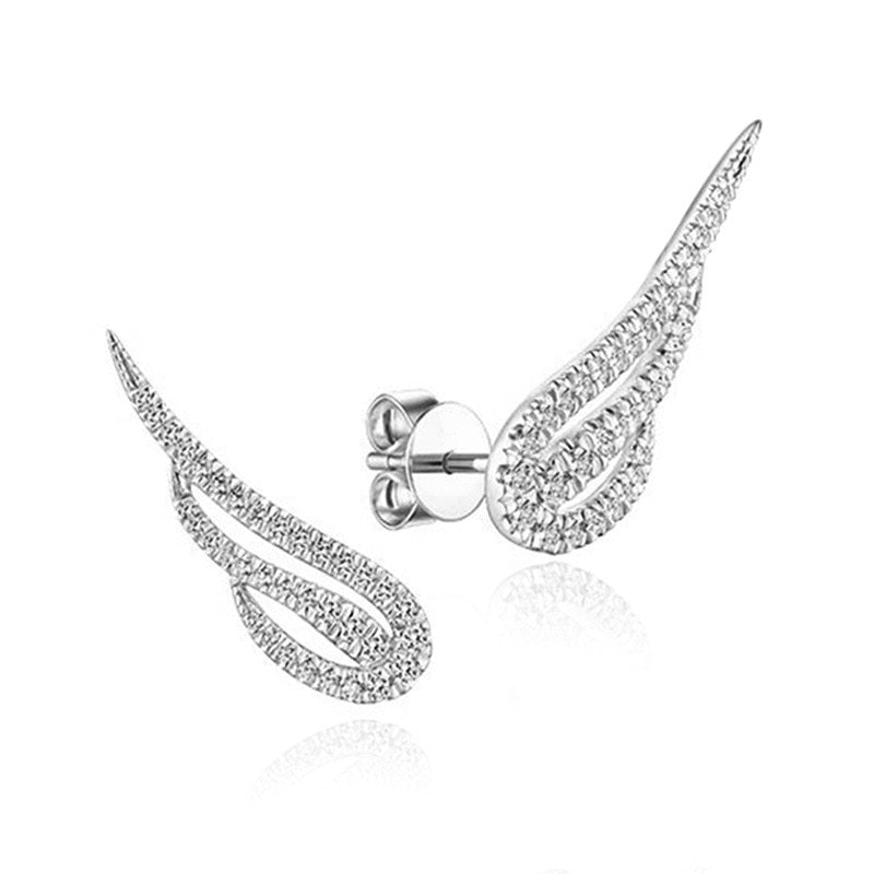 Genuine Platinum Plated Cute Angel Feather Fairy Stud Earrings for Women