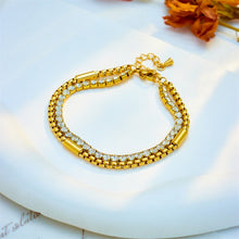 Carica l&#39;immagine nel visualizzatore di Gallery, 316L Stainless Steel White Zircon 2in1 Chains Bracelet For Women Jewelry
