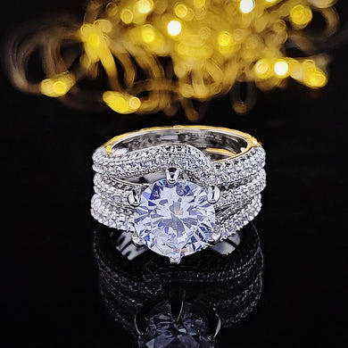 3 in 1 Luxury Halo Wedding Ring Set for Women