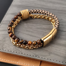 Load image into Gallery viewer, Stainless Steel Charm Chain Link Golden Leather beads Bracelets for Men
