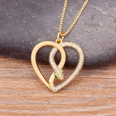 Snake Shape Fashion Double Heart Pendant Necklace for Women