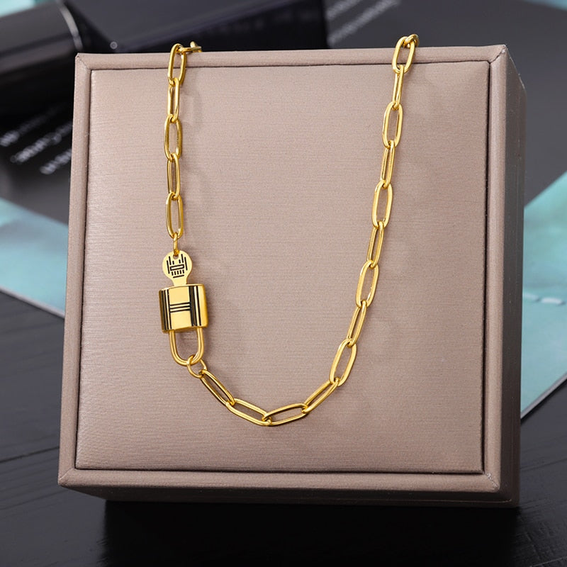 GiftsIMS lock Stainless Steel Necklace For Women jewelry