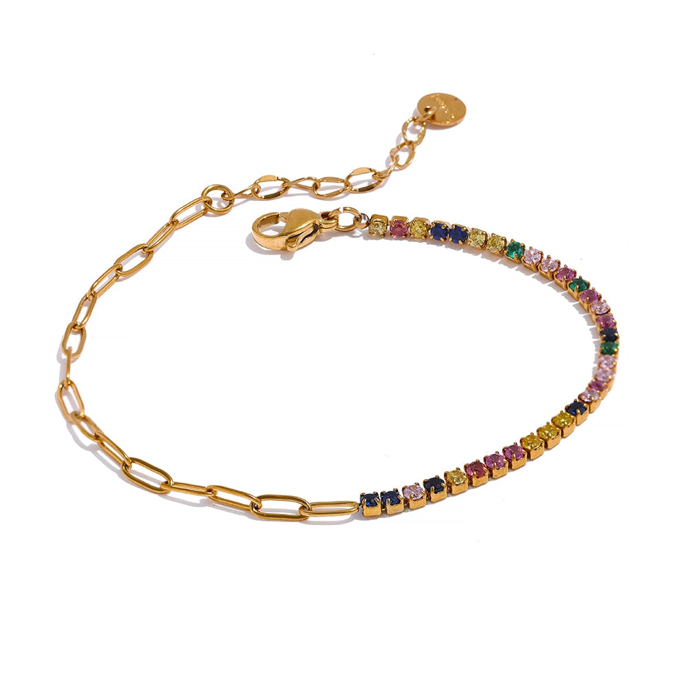 Colorful Cubic Zirconia Bracelet Bangle 18K Gold Plated Jewelry Women