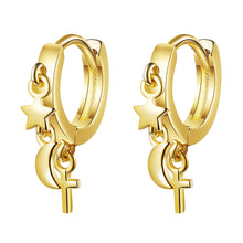 Charger l&#39;image dans la galerie, 925 Silver Moon Star Cross Hoop Earrings For Women
