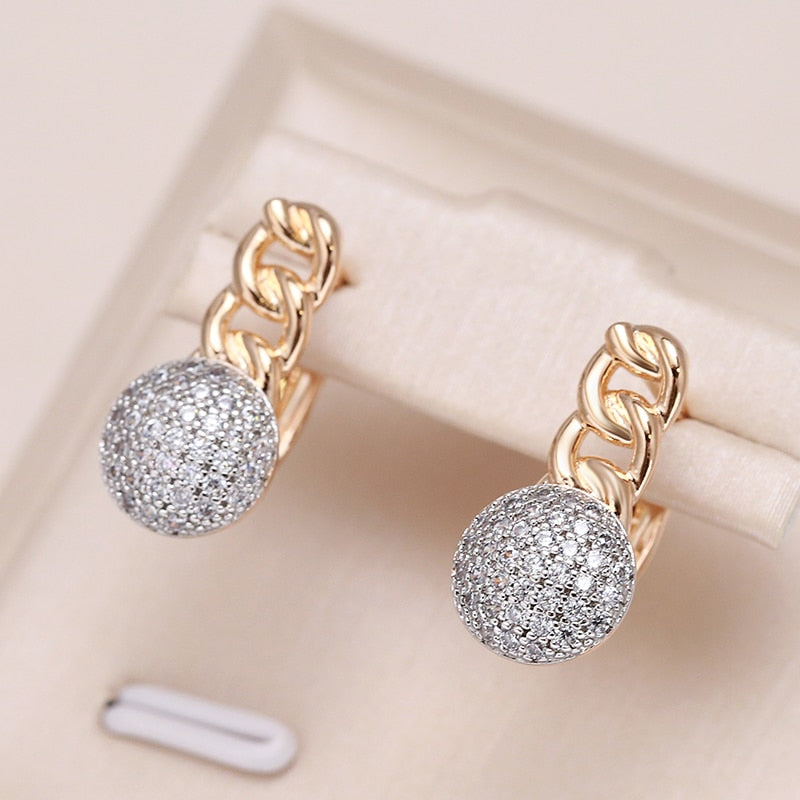 circle Natural Zircon Earrings 585 Rose Gold Color Fashion Women Jewelry