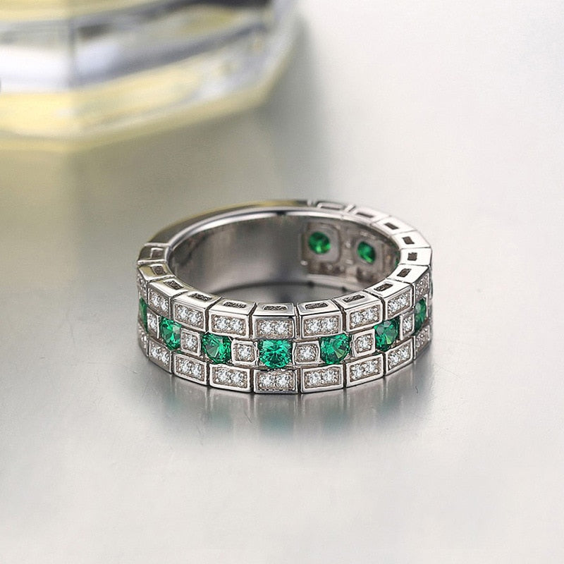 Luxury Green Silver Wheel Rings