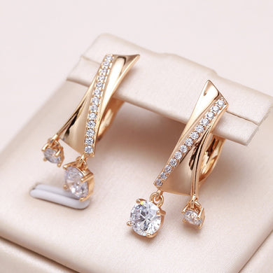 Glossy Dangle 585 Rose Gold Natural Zircon Drop Earrings Fine Jewelry