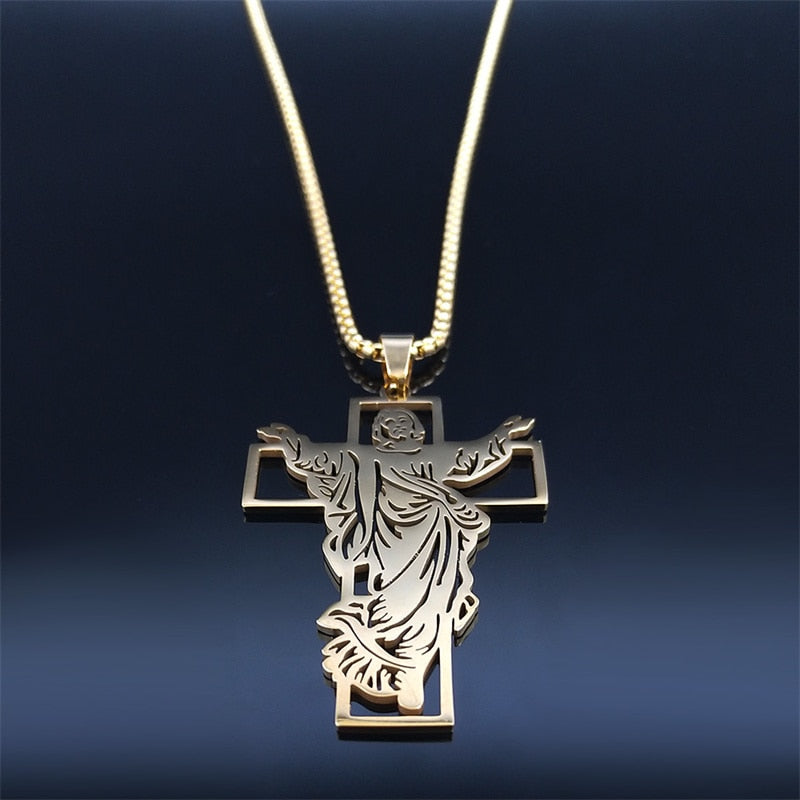 Easter Cross Stainless Steel Pendant Necklace