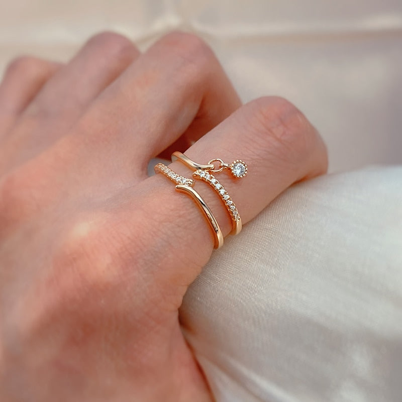 Double Layer 585 Rose Gold Ring For Women