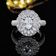 Lade das Bild in den Galerie-Viewer, luxury halo silver color bride wedding ring set for women jewelry
