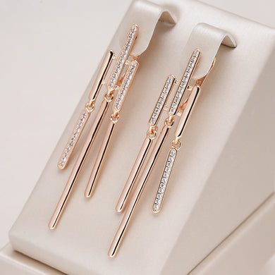 Luxury Long Tassel Dangle 585 Rose Gold Earrings for Women Jewelry