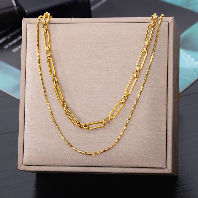 Gifts 2 Layer Hollow Thick Clavicle Chain Necklace