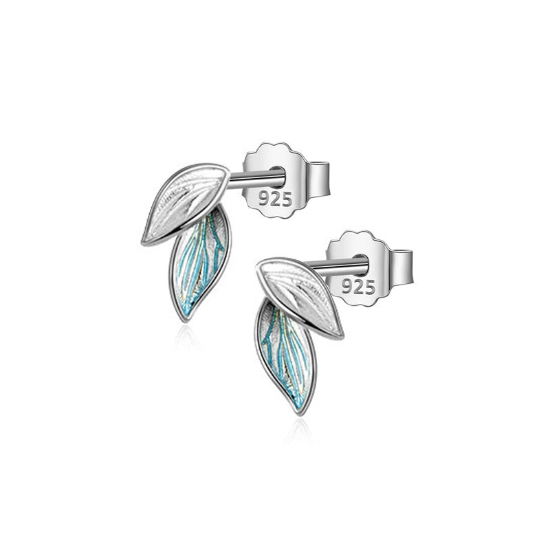 925 Sterling Silver Sweet Plant Leaves Charm Stud Earrings For Women