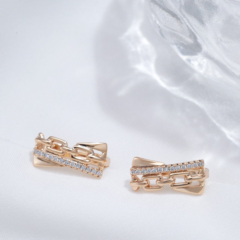 Innovative 585 Rose Gold Luxury Geometry Cutout Natural Zircon Earrings Jewelry