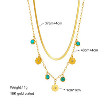 Load image into Gallery viewer, Layer Green Stone Flower Pendant Necklace For Women

