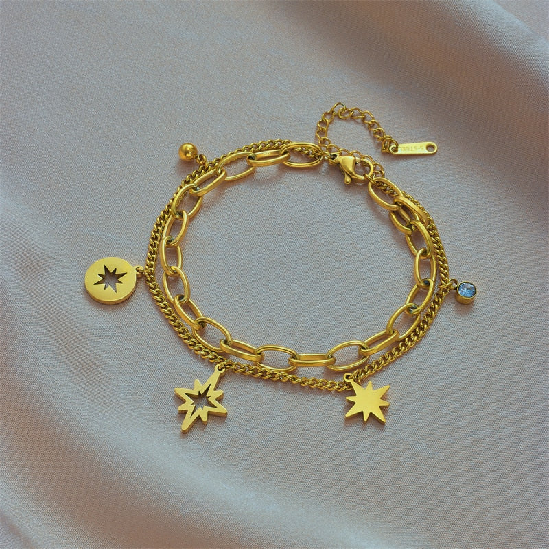 Christmas Star Double Layer Link Chain Bracelet For Women