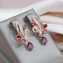 Load image into Gallery viewer, Red Flower Natural Zircon Long Dangle Earrings For Women Fine Jewelry
