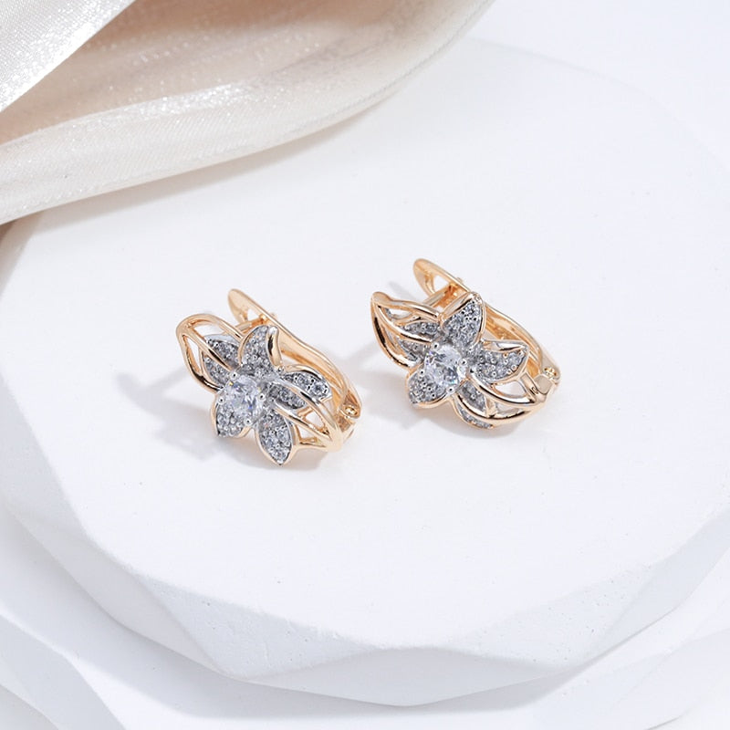585 Rose Gold Flower Earrings For Women Jewelry