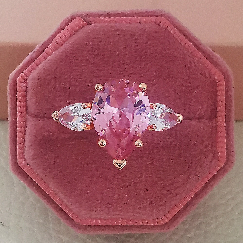 Pear Cut Gold Color Pink Designer Ring for Women