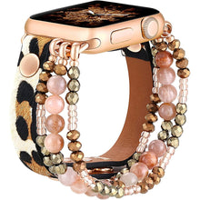 Load image into Gallery viewer, Bracelet Band For Apple Watch Strap Women Elastic Beaded Leather Strap
