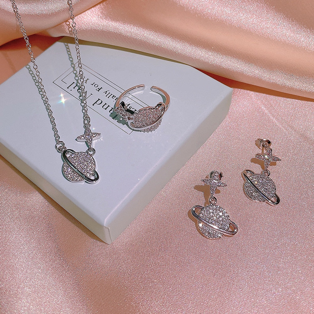 3pcs Set Planet silver bride Jewelry Sets for Women