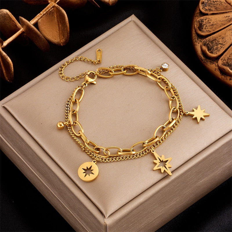 Christmas Star Double Layer Link Chain Bracelet For Women