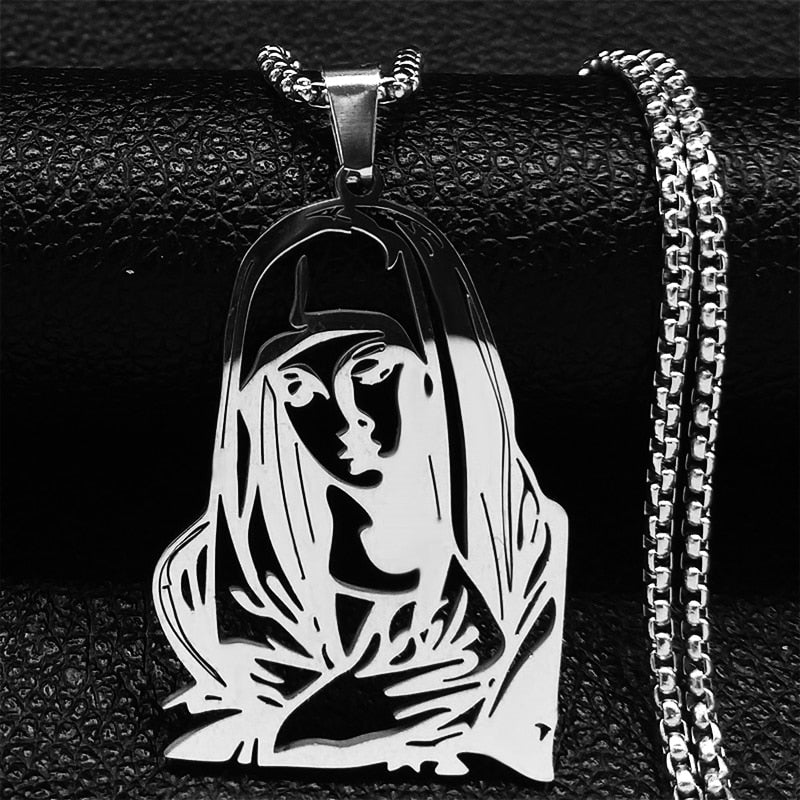 St. Mary face Stainless Steel Pendant Necklace