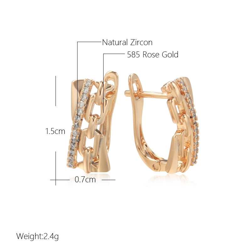 Innovative 585 Rose Gold Luxury Geometry Cutout Natural Zircon Earrings Jewelry