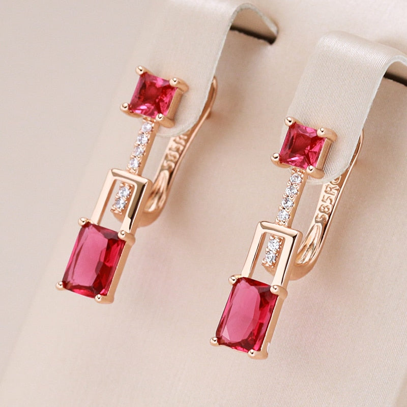 Fashion 585 Rose Gold Color Long Dangle Earrings For Women Jewelry
