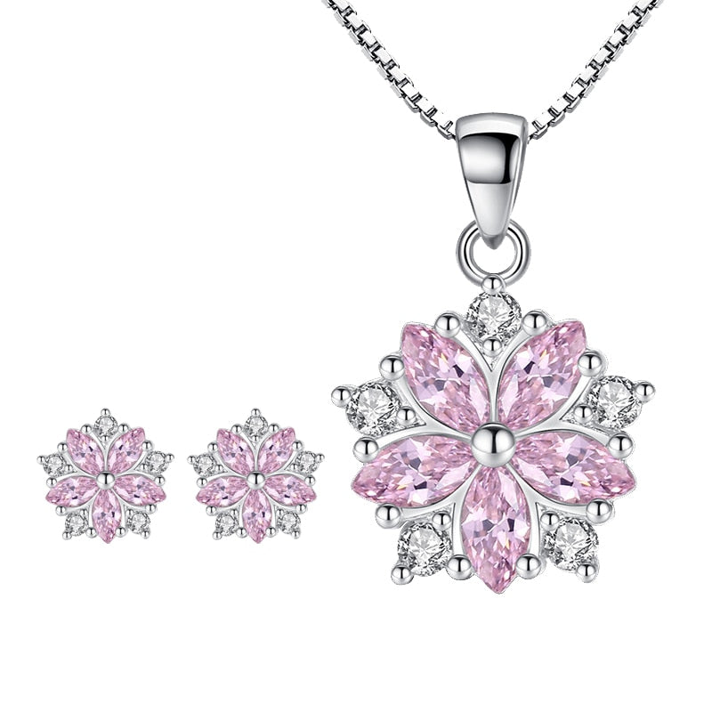 925 Silver Vintage Flower Crystal Jewelry Set