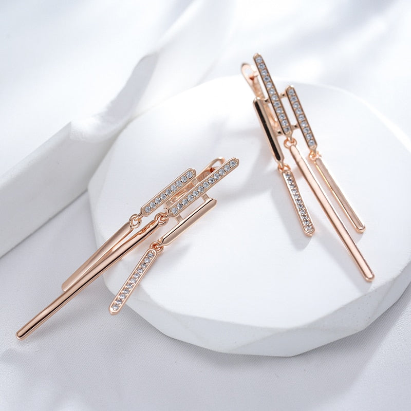 Luxury Long Tassel Dangle 585 Rose Gold Earrings for Women Jewelry
