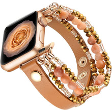 Charger l&#39;image dans la galerie, Bracelet Band For Apple Watch Strap Women Elastic Beaded Leather Strap
