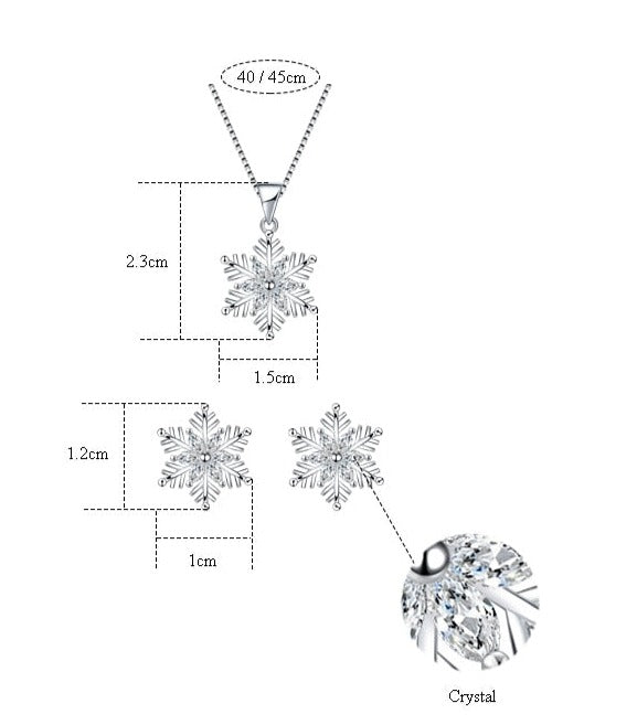 925 Sterling Silver Crystal Snowflake sets Women Jewelry