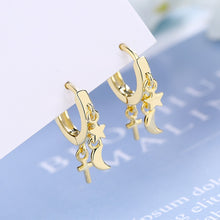 Charger l&#39;image dans la galerie, 925 Silver Moon Star Cross Hoop Earrings For Women
